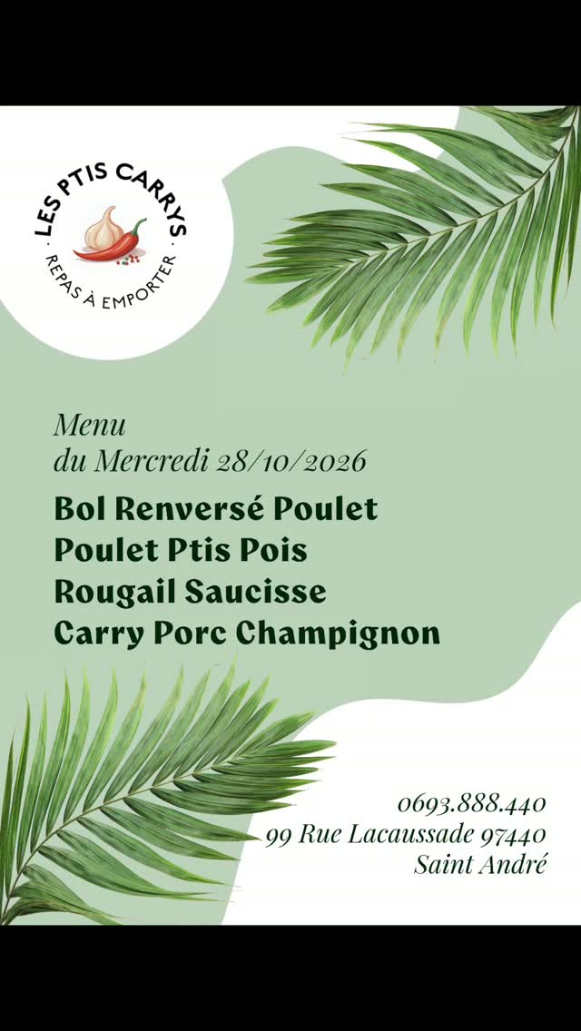 Menu du mercredi 28 octobre - Les Ptis Carrys